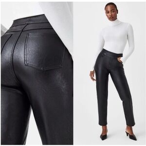 SPANX Black Faux-Leather Bootcut Flare Pants